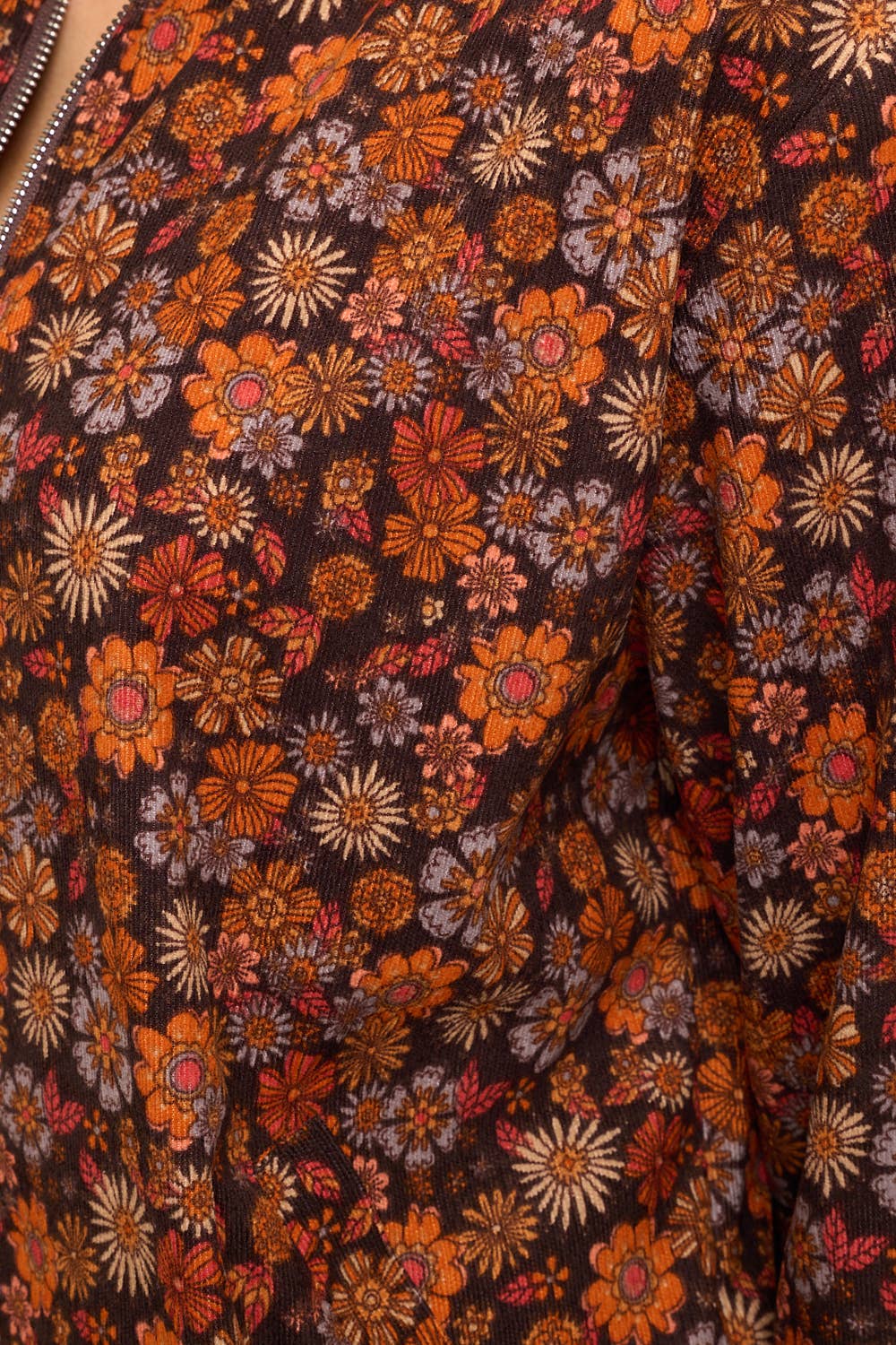 FALL FLORAL PRINT CORDUROY BOMBER JACKET