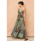 Bohemian Patchwork Halter Open Back Maxi Dress
