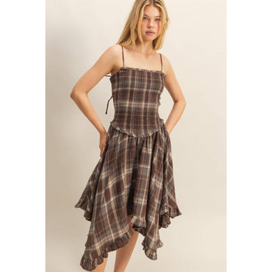 Tiered Ruffle Hem Plaid Dress