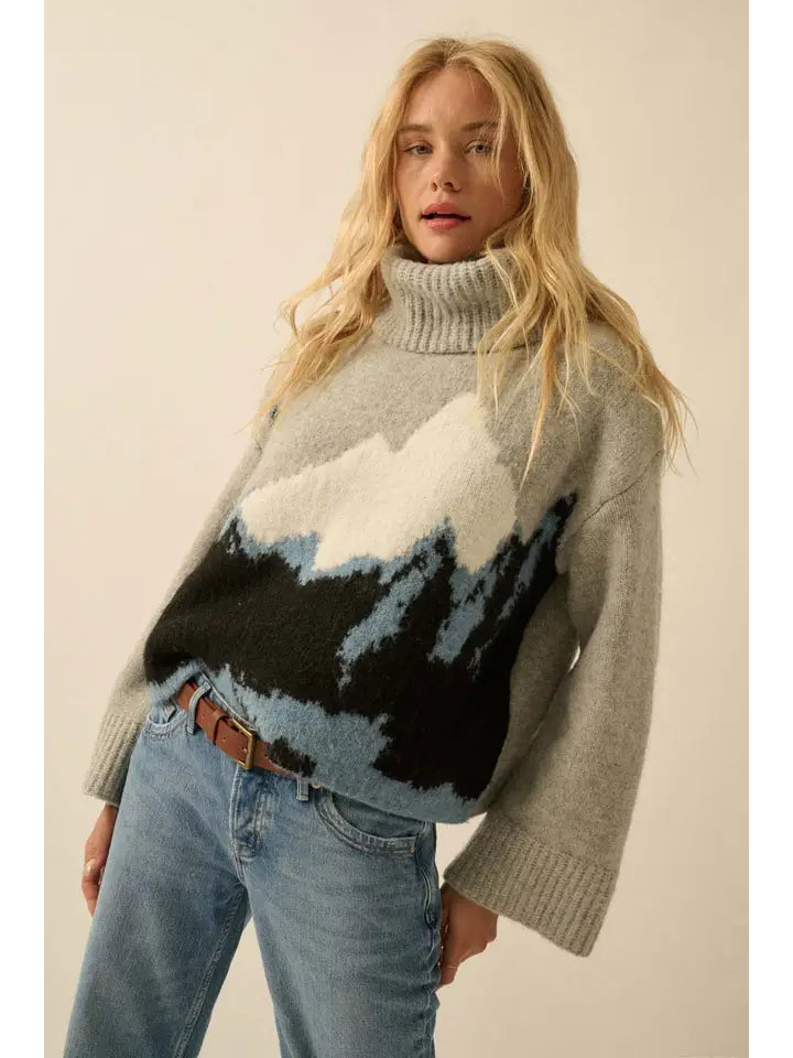 Mountains Fuzzy Knit Turtleneck Sweater