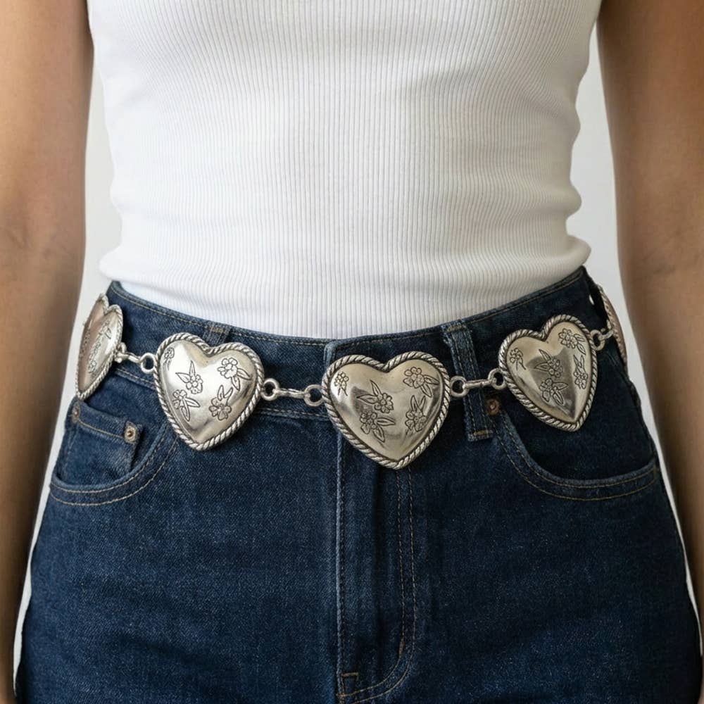 Floral Engraved Heart Chain Belt