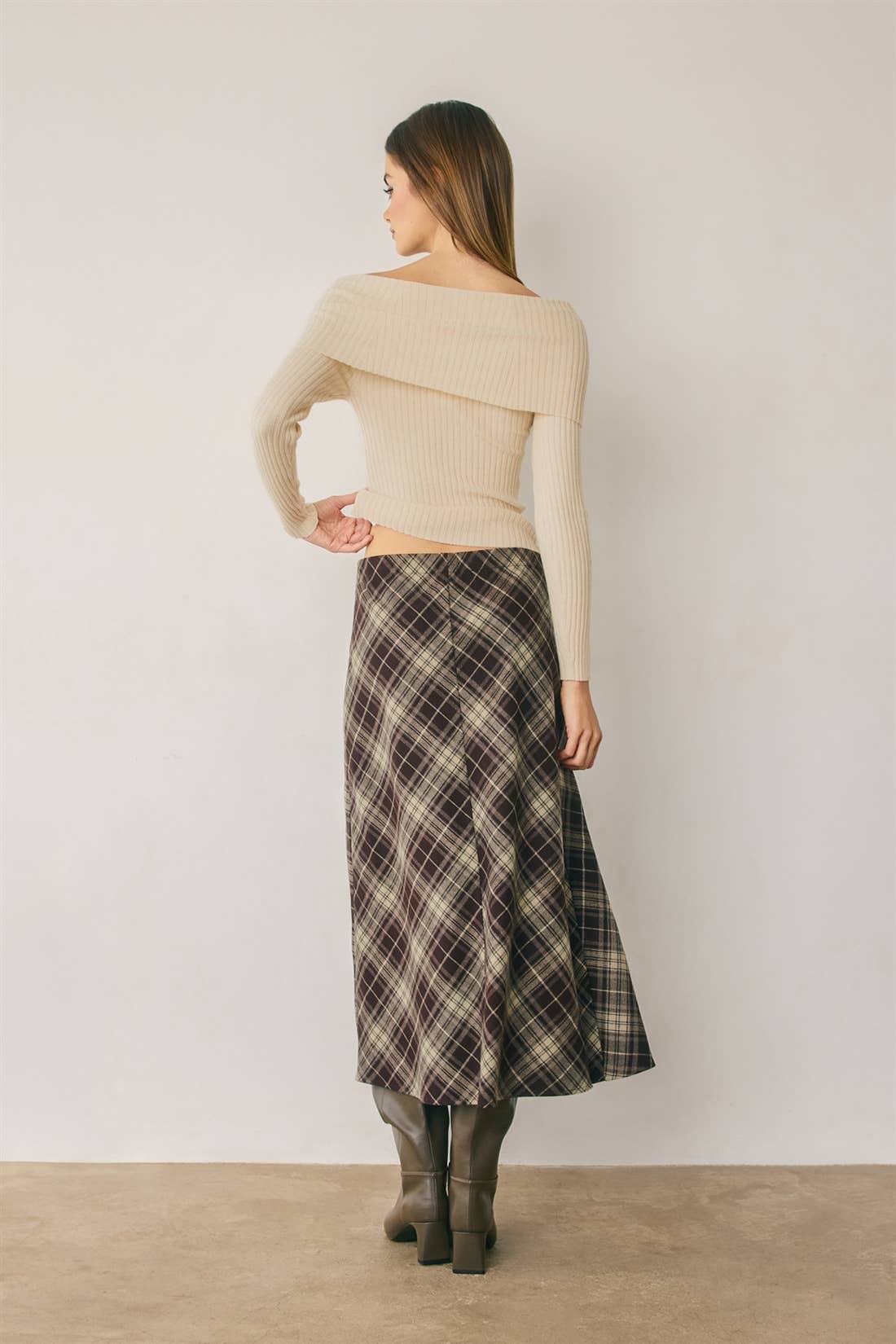 Plaid Asymmetrical Midi Skirt