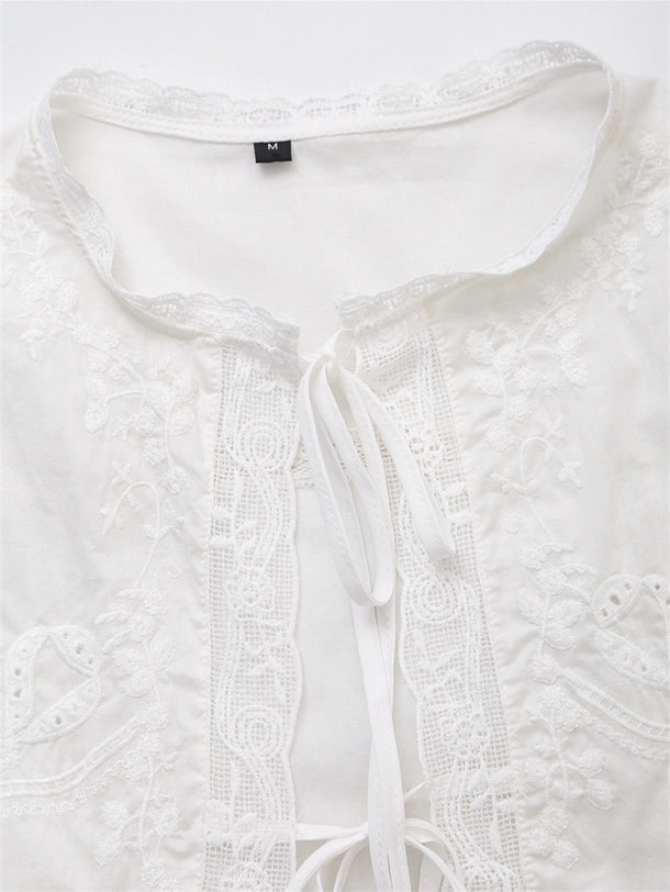 Embroidered Lace Sleeveless Tie-Up Top