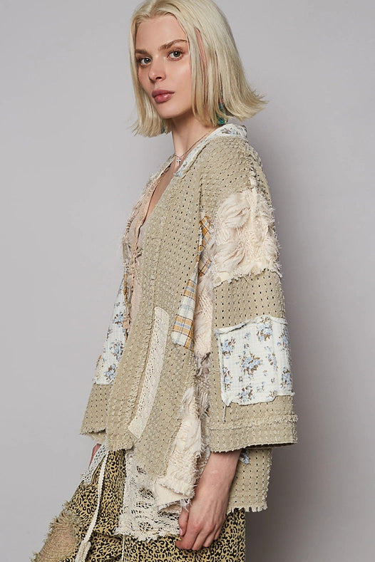 3/4 Sleeve Patchwork Cardigan