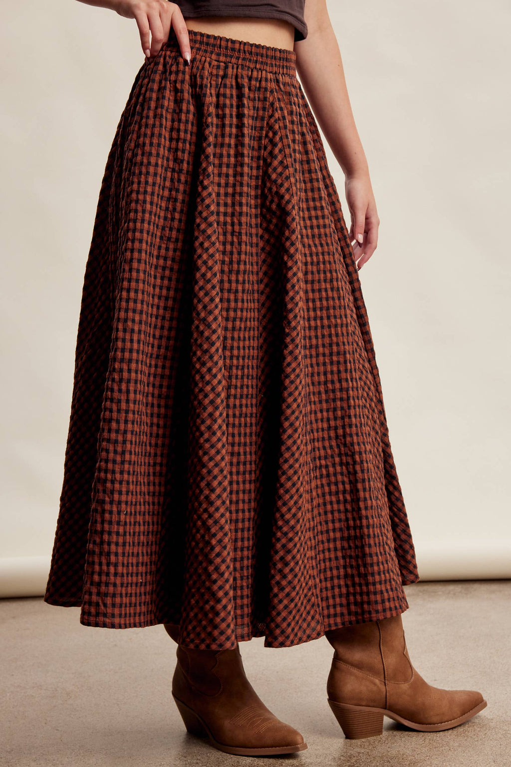 Textured Gingham Maxi Skirt