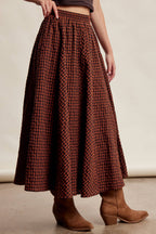 Textured Gingham Maxi Skirt