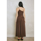 Linen Drop Waist Ruched Maxi Dress