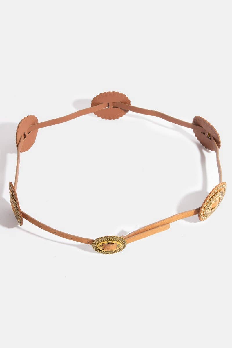 Intricate Western Concho Vegan Leather Belt