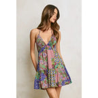 Paisley Patchwork Smocked and Flared Mini Dress