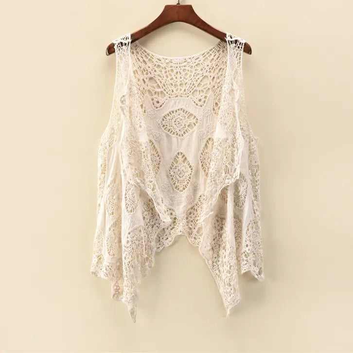 Sleeveless Hollow Jacquard Lace Cardigan