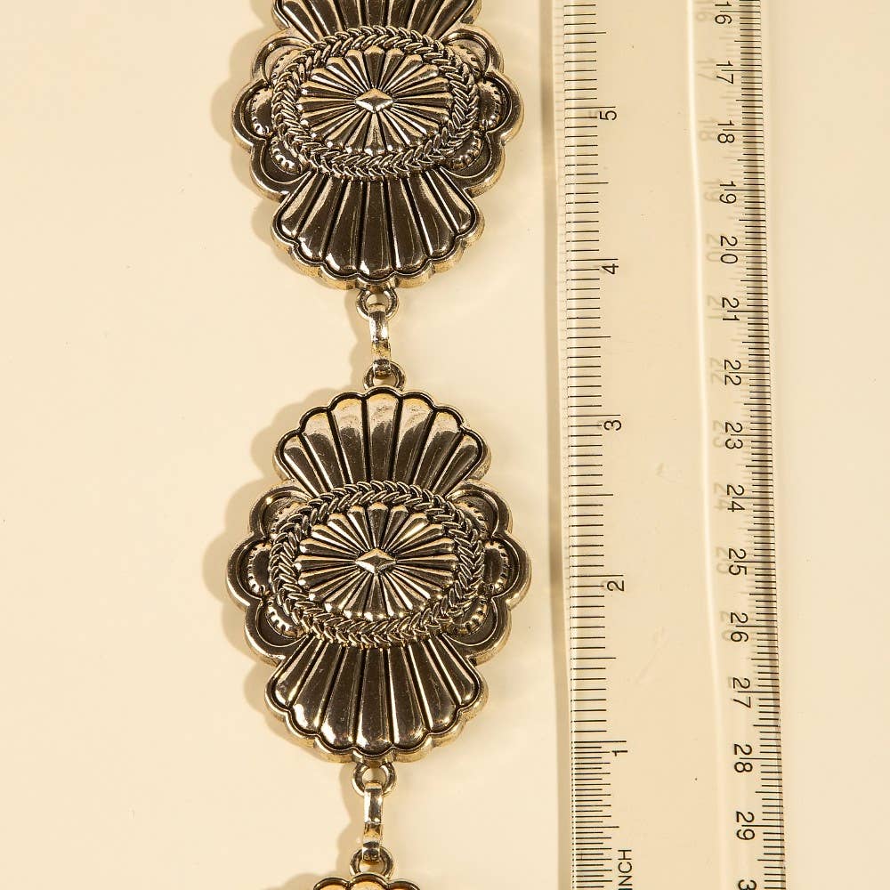 Western Style Oval Sunburst Concho Chain Belt