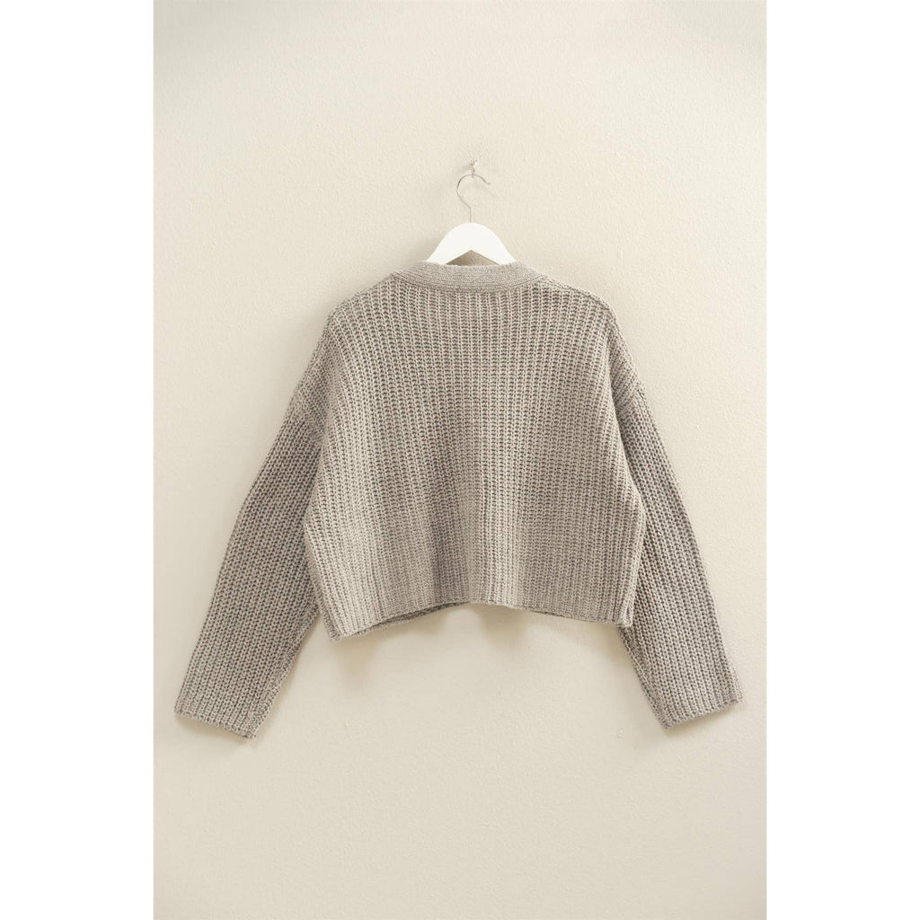 Gray Oversized Ribbed Cardigan
