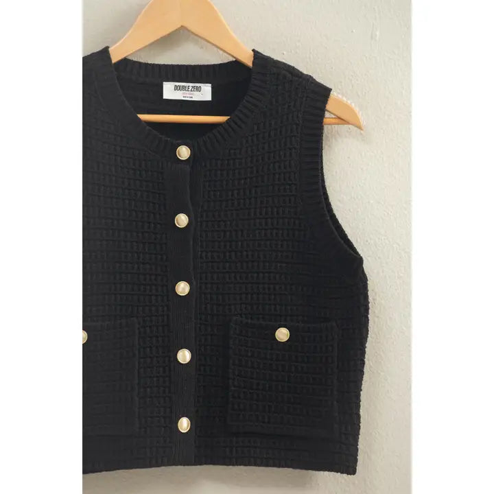 Textured Button-Front Vest with Pocket