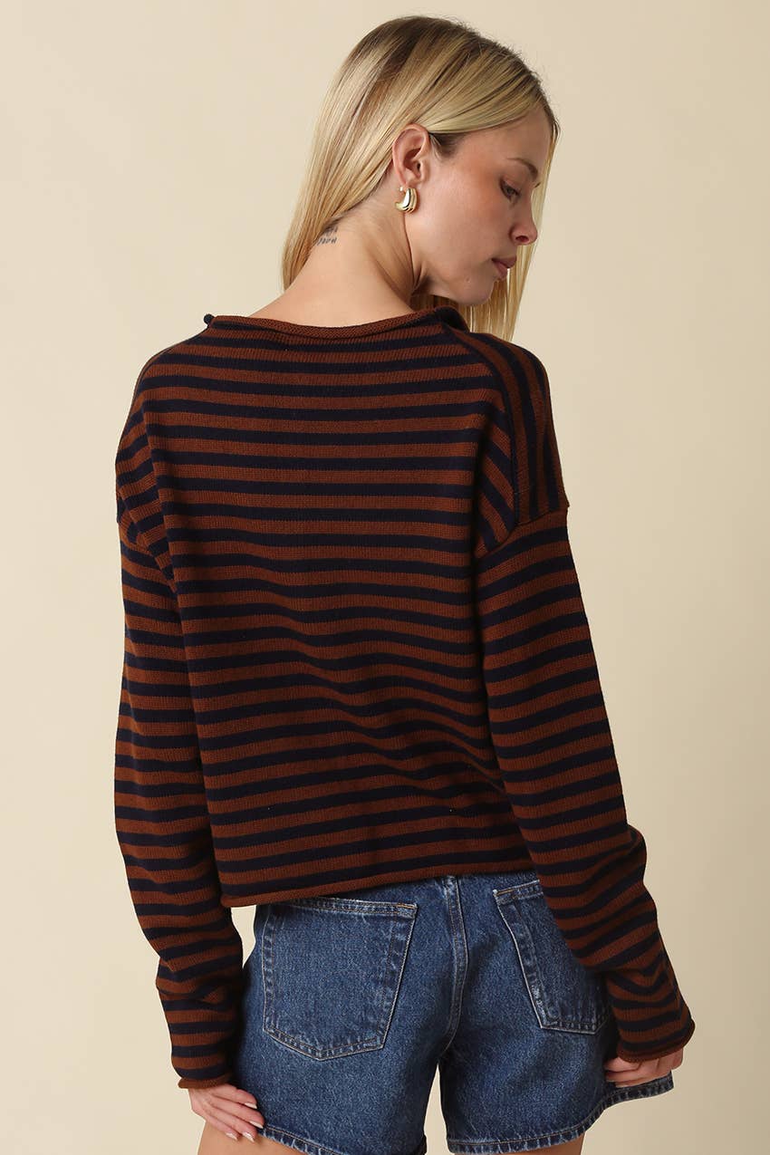 Elina Striped Collar Knit Top