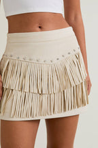 Faux Suede Skirt with Fringe