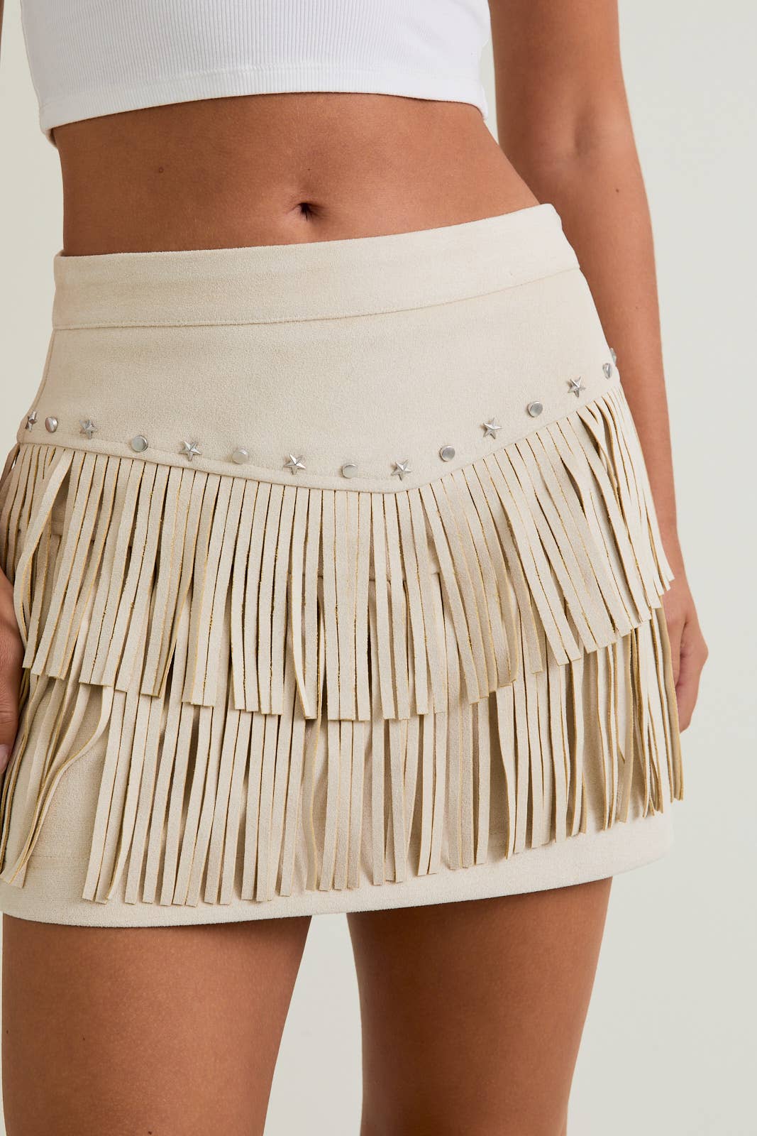 Faux Suede Skirt with Fringe