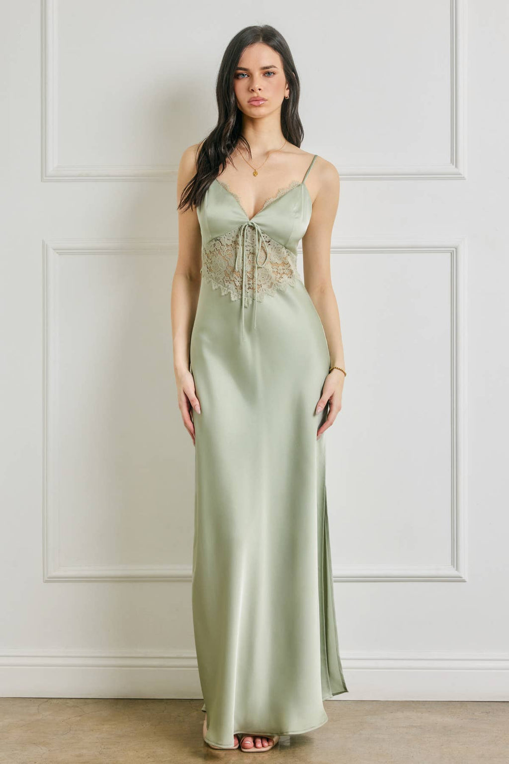 Satin Lace Detail Maxi Dress
