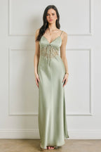 Satin Lace Detail Maxi Dress