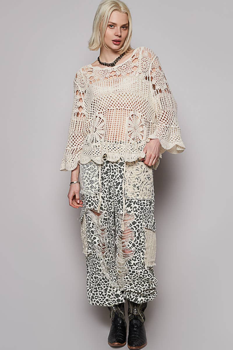 Round Neck Long Sleeve Crochet Top