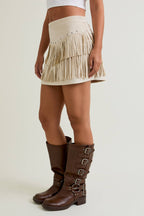 Faux Suede Skirt with Fringe