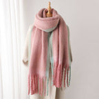 Loopy Yarn Ombre Scarf with Soft Tassels