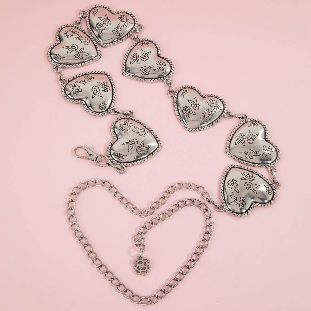 Floral Engraved Heart Chain Belt