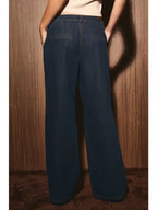 Low Waist Pleated Wide Leg Denim Pants