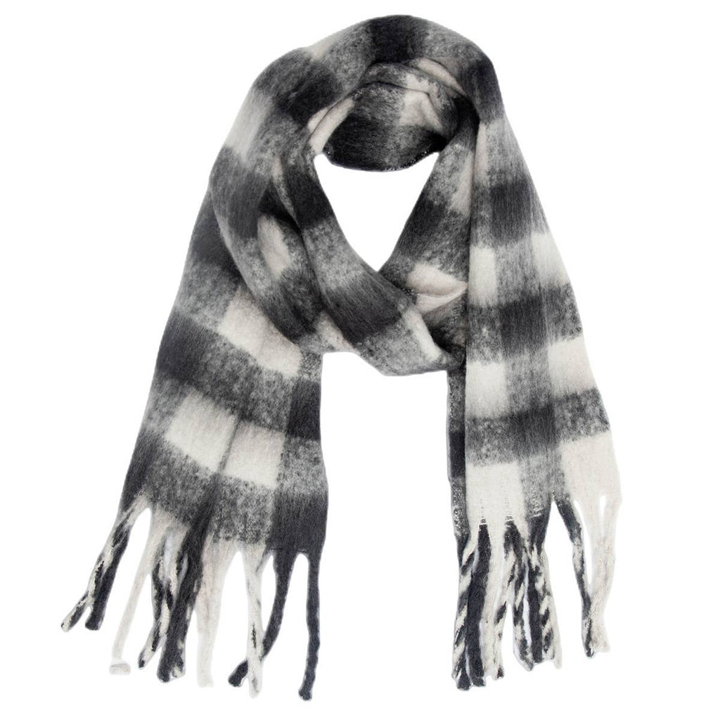 Chunky Plaid Scarf with Fringe