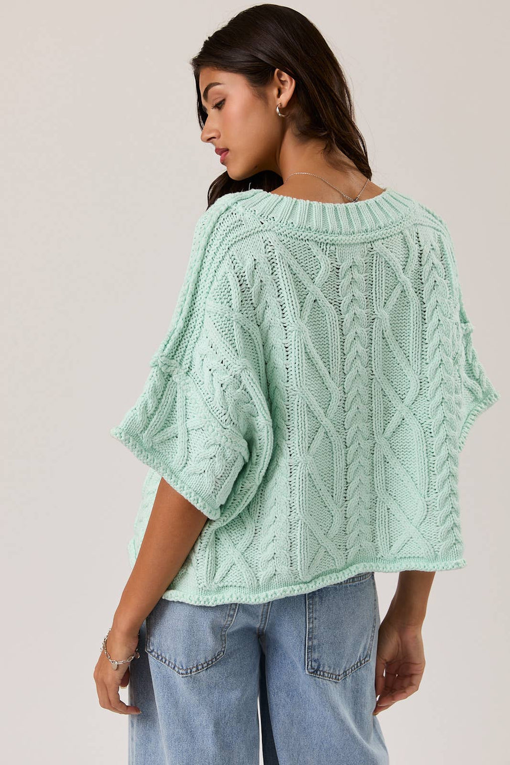 Short Sleeve Cable Knit Sweater