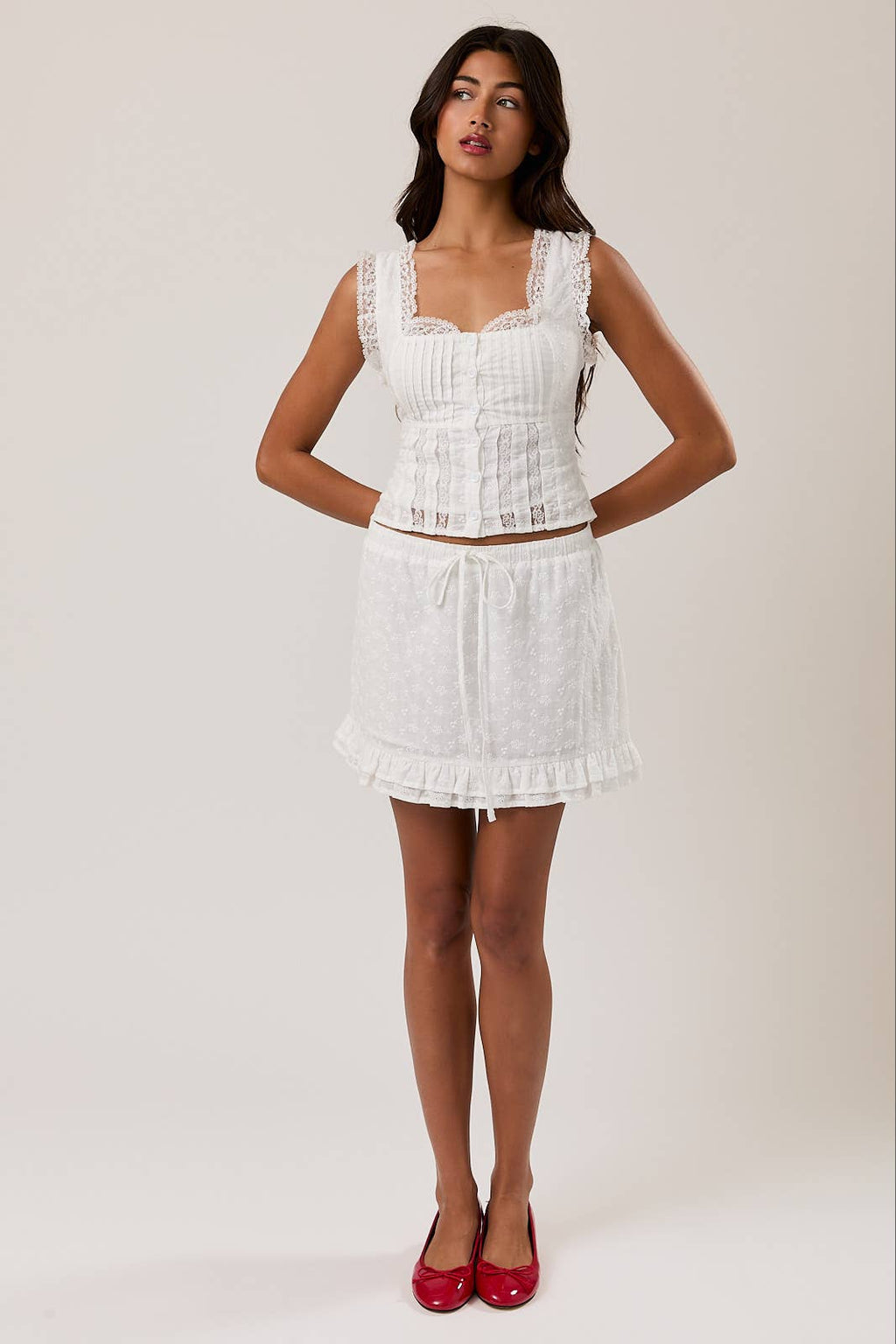 Cotton and Lace Eyelet Tank