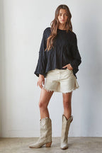 Knit Cable Sweater Cotton 3/4 Sleeve Pullover