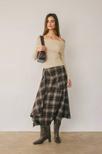 Plaid Asymmetrical Midi Skirt