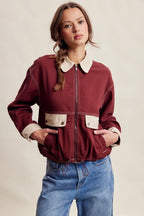 Contrast Trim Western Utility Jacket