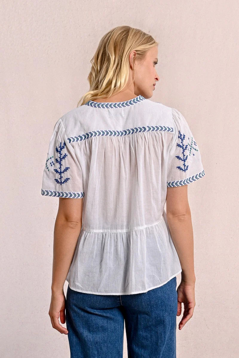 Embroidered Poplin Top