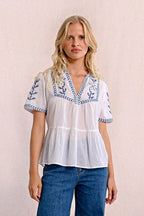 Embroidered Poplin Top