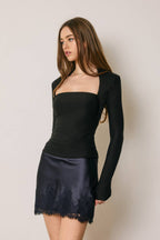 Queen Anne Ruched Long Sleeve Top