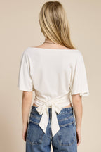 Batwing Short Sleeve Tie Back Knit Top