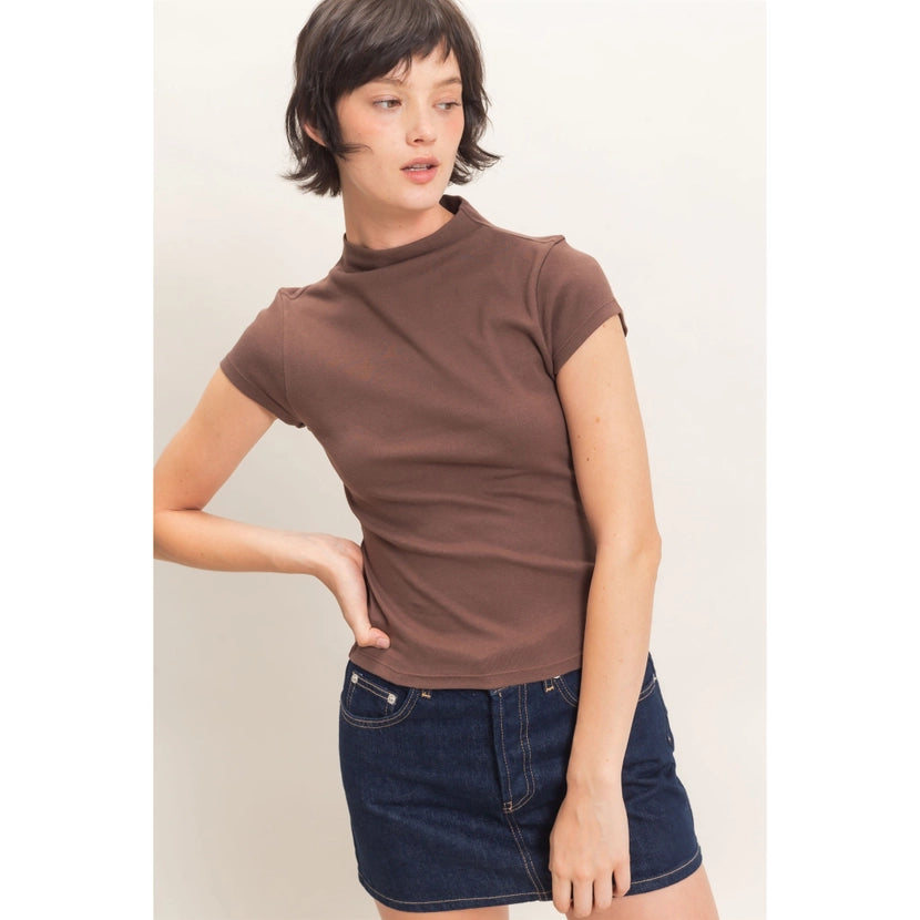 Mock Neck Cap Sleeve Top