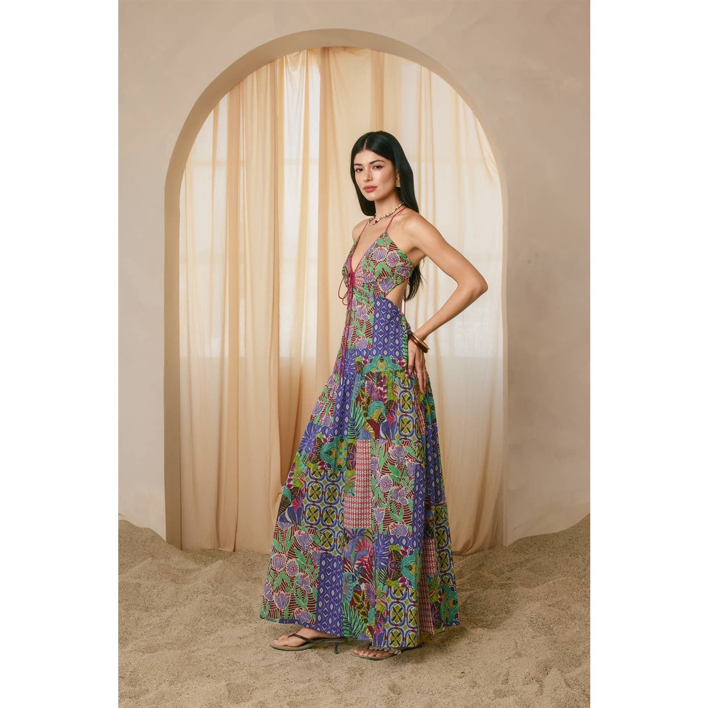 Paisley Patchwork Keyhole Tie Detail Dress