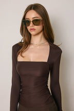 Queen Anne Ruched Long Sleeve Top