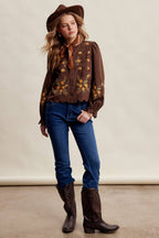 Embroidered Scallop Hem Cotton Blouse