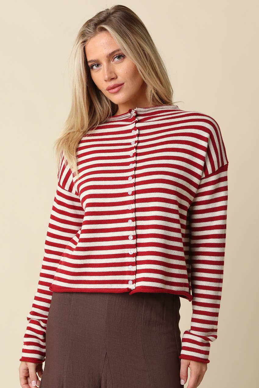 Elina Striped Collar Knit Top