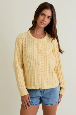 Butter Yellow Cable Knit Cardigan