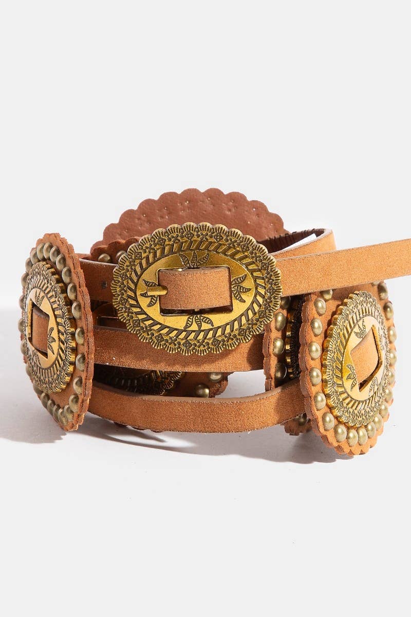Intricate Western Concho Vegan Leather Belt