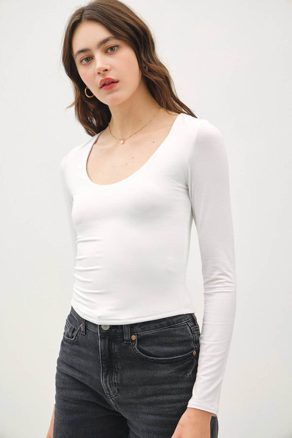 Basic Long Sleeve Scoop Neck Top
