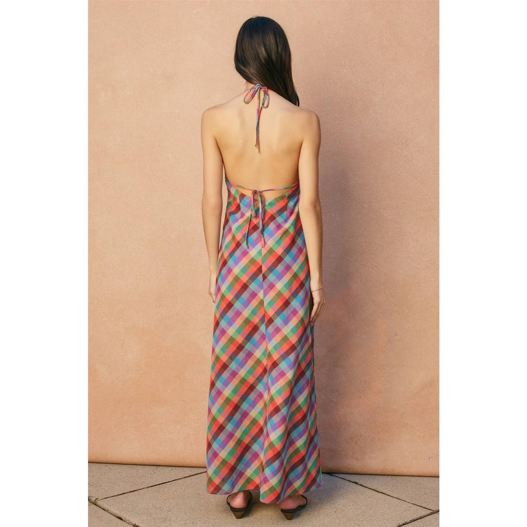Vibrant Vines Triangle Top Halter Maxi Dress