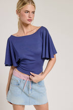 Batwing Short Sleeve Tie Back Knit Top