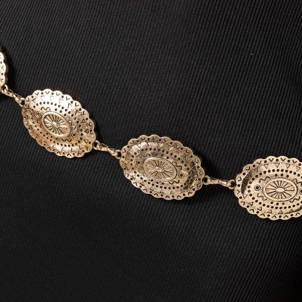 Oval Western Concho Disc Chain Belt