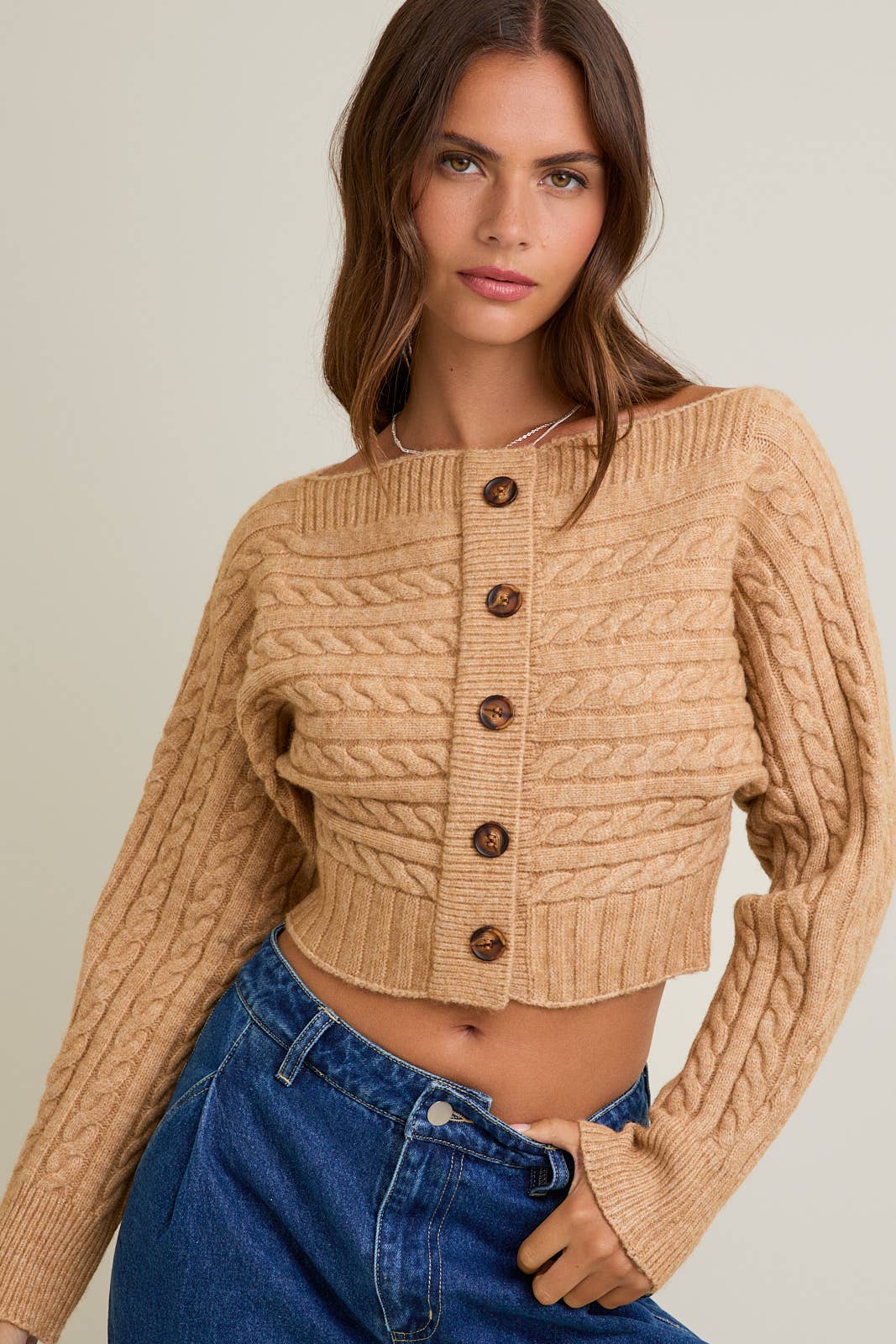 Off-Shoulder Button Sweater