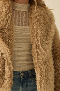Faux Fur Shawl-Collar Pocket Jacket